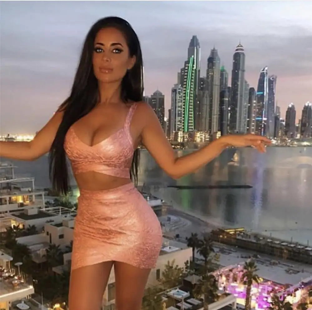 

KLEEZY 2019 Women's Gold Gilding 2 Piece Two Piece Set Top Short Tank Crop Mini skirt Sexy Party Wear HL4815