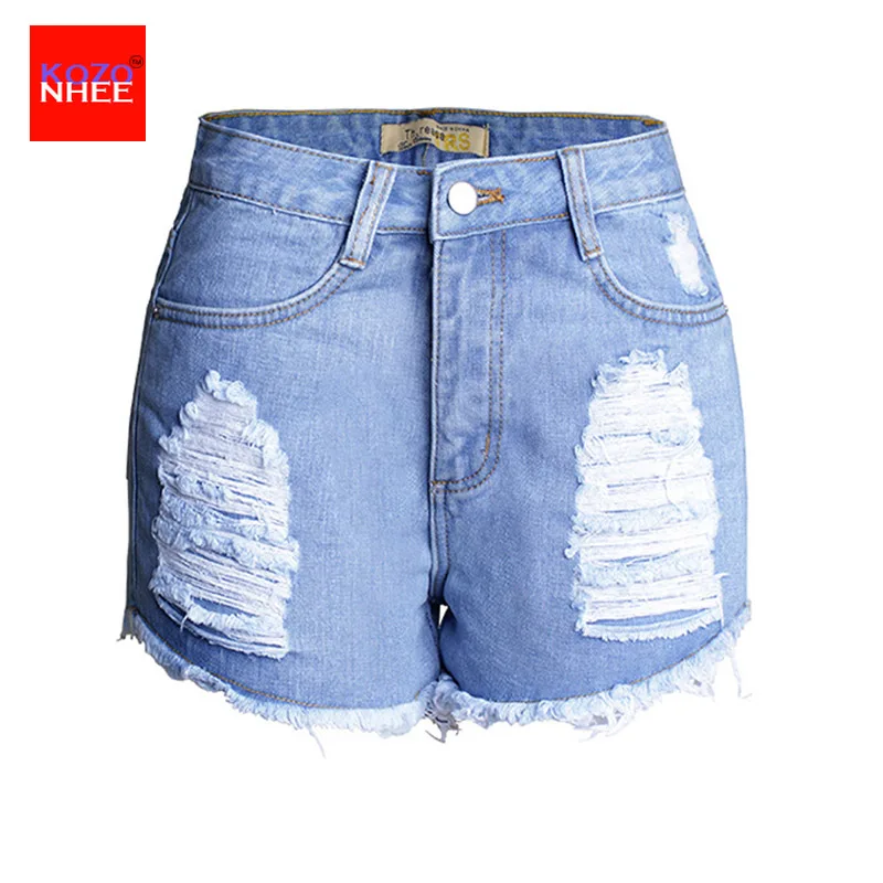 Проблемные Джинсовые шорты Для женщин Рваные джинсы с высокой талией пикантные тонкие джинсы для девочек отверстие Джинсовые шорты Для женщин