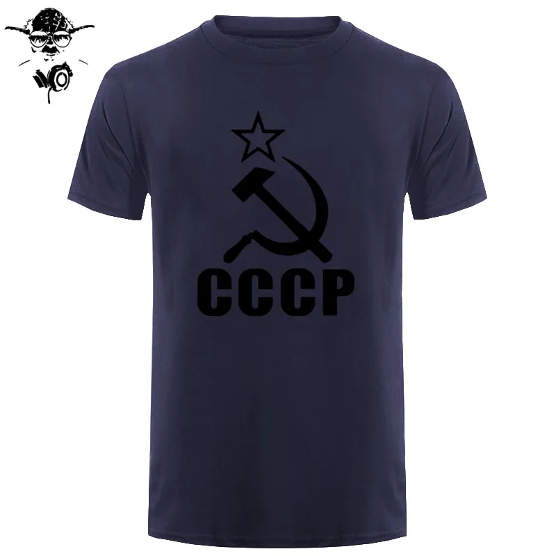 CCCP Коммунистическая русская футболка, Мужская одежда, СССР, СССР, мужская повседневная футболка, Россия, хлопковая Футболка с круглым вырезом, топы, Camisa - Цвет: navy black