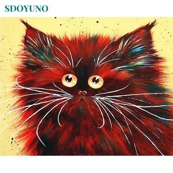 

SDOYUNO Frame Red Cat DIY Painting By Numbers Animals Modern Wall Art Canvas Painting Acrylic Hand Painted For Home Decors