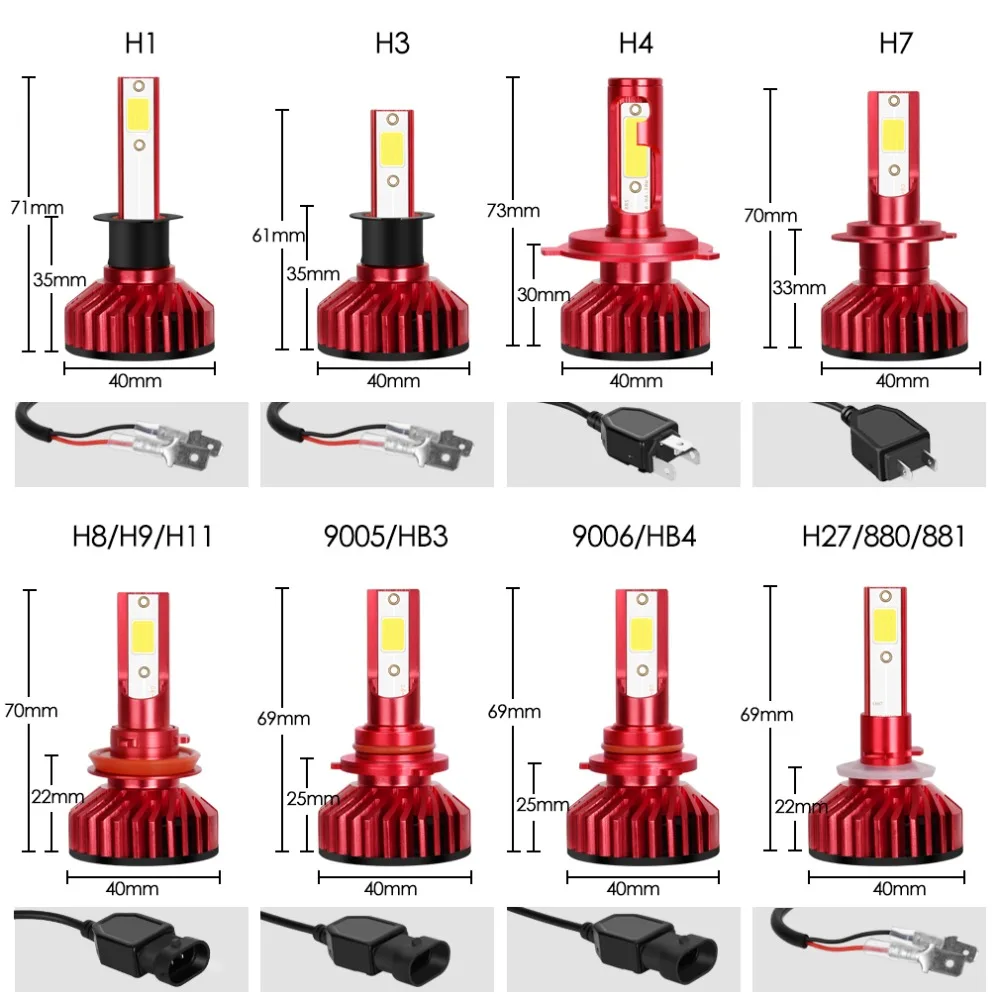 Автомобисветильник фара H7 Led H1 H3 H4 H8 H11 HB4 HB3 H27 Turbo 50 Вт 10000 лм|Передние LED-фары для