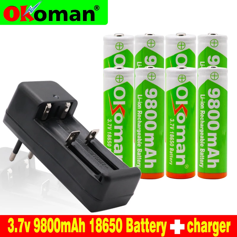 Okoman Новый 18650 аккумулятор 3 7 в 9800 мАч литий ионный с зарядным устройством подходит