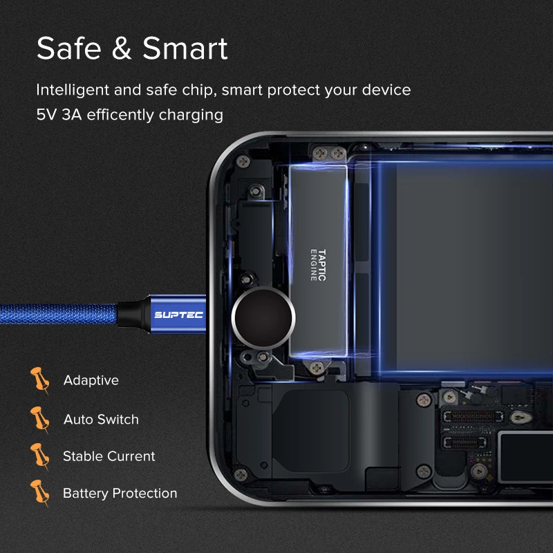 Кабель Micro USB SUPTEC 3A нейлоновый провод кабель для быстрой зарядки и синхронизации