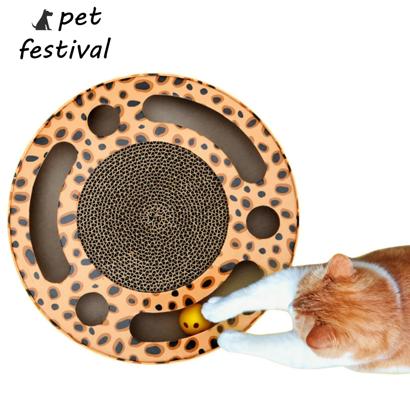 Pet фестиваль круглый из гофрированной бумаги для кота скретч доска с колокольчиками для домашнего животного обучение Спящая клетка шлифовальные когти игрушки