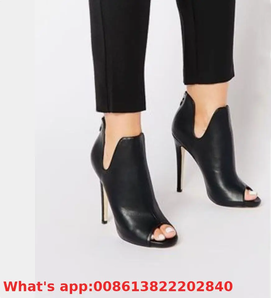

Contracted Style Solid Color Black Women Red Wedding Shoes Back Zipper Pointed Toe High Heel Boots Shoes Woman Ankle Boots