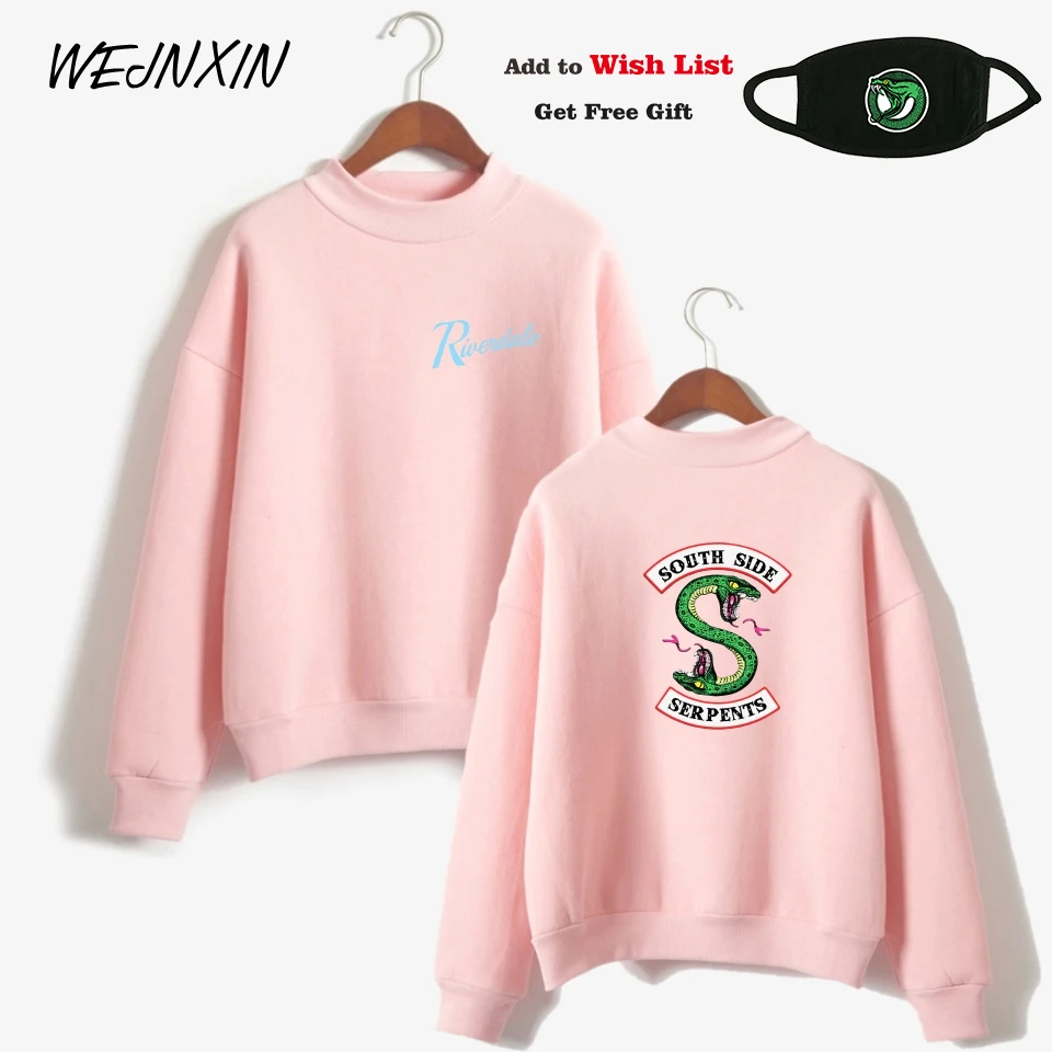 

WEJNXIN Riverdale Graphic Turtleneck Hoodies For Women Befree South Side Serpents Fleece Sweatshirt Pink Streetwear Camisetas