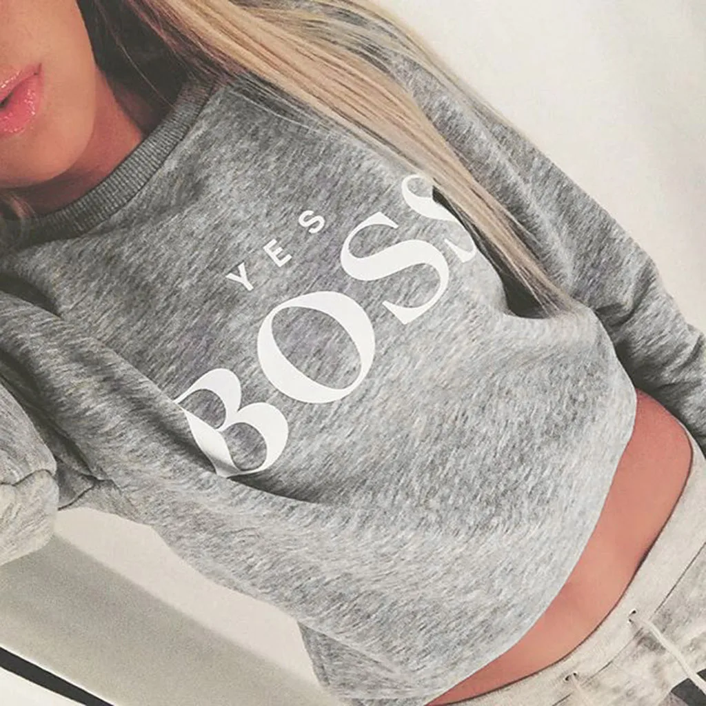 Women Sweatshirt Women Fall Yes Boss Letter Printed Hoodie Sweatshirt Ladies Long Sleeve Pullover Jumper Sudadera Mujer