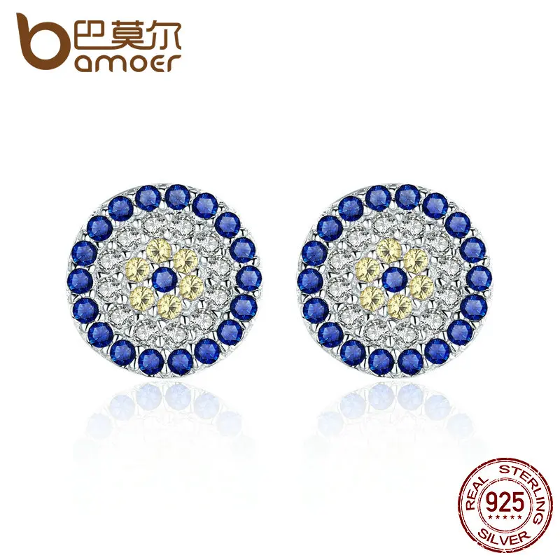 

BAMOER 100% Genuine 925 Sterling Silver Blue Eyes Clear Cubic Zircon Crystal Stud Earrings for Women Silver Jewelry SCE057