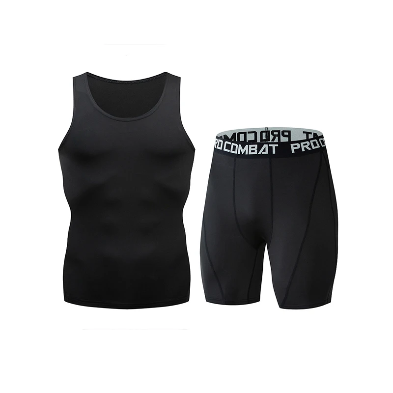 

Quick-drying compression men's suit sleeveless t-shirt shirt + shorts men's gym fitness suit sports suit men's outdoor jogging f