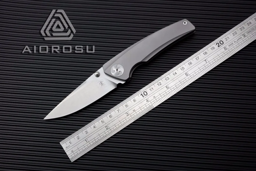 

NEW Titanium Maxace AIOROSU ZONG Stonewashed Bearing Compact Camping Knife Free Shipping