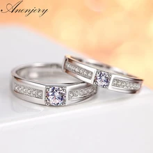 Anenjery 1 шт. 925 пробы серебряные кольца для пар микро CZ Циркон открытие свадебные кольца для мужчин и женщин обручальные S-R245