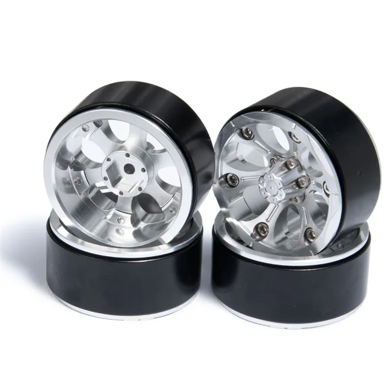 

Silver black Alloy Beadlock Wheel Rims Wheel Hubs 1.9 inch 25mm Width for SCX10 RC Car