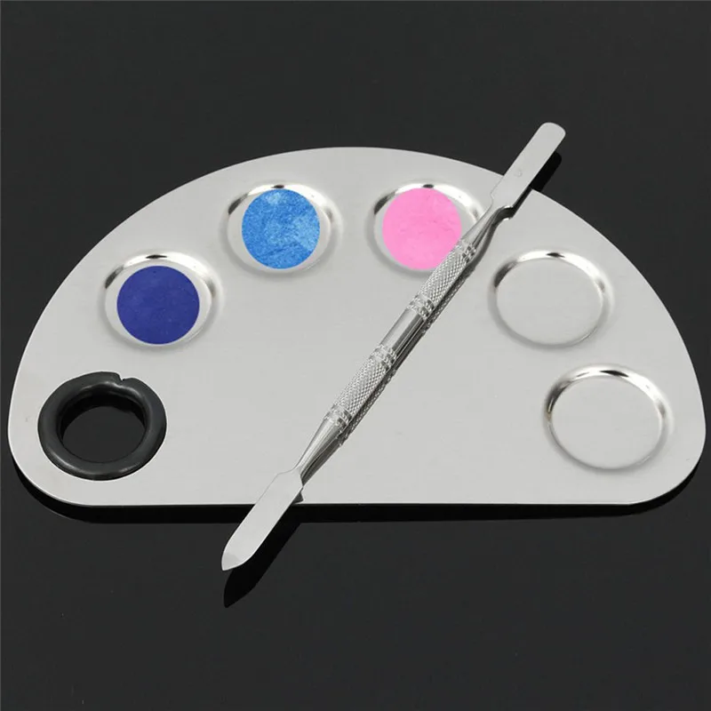 DIY Stainless Steel Semicircle Makeup Nail Art Paint Palette Spatula