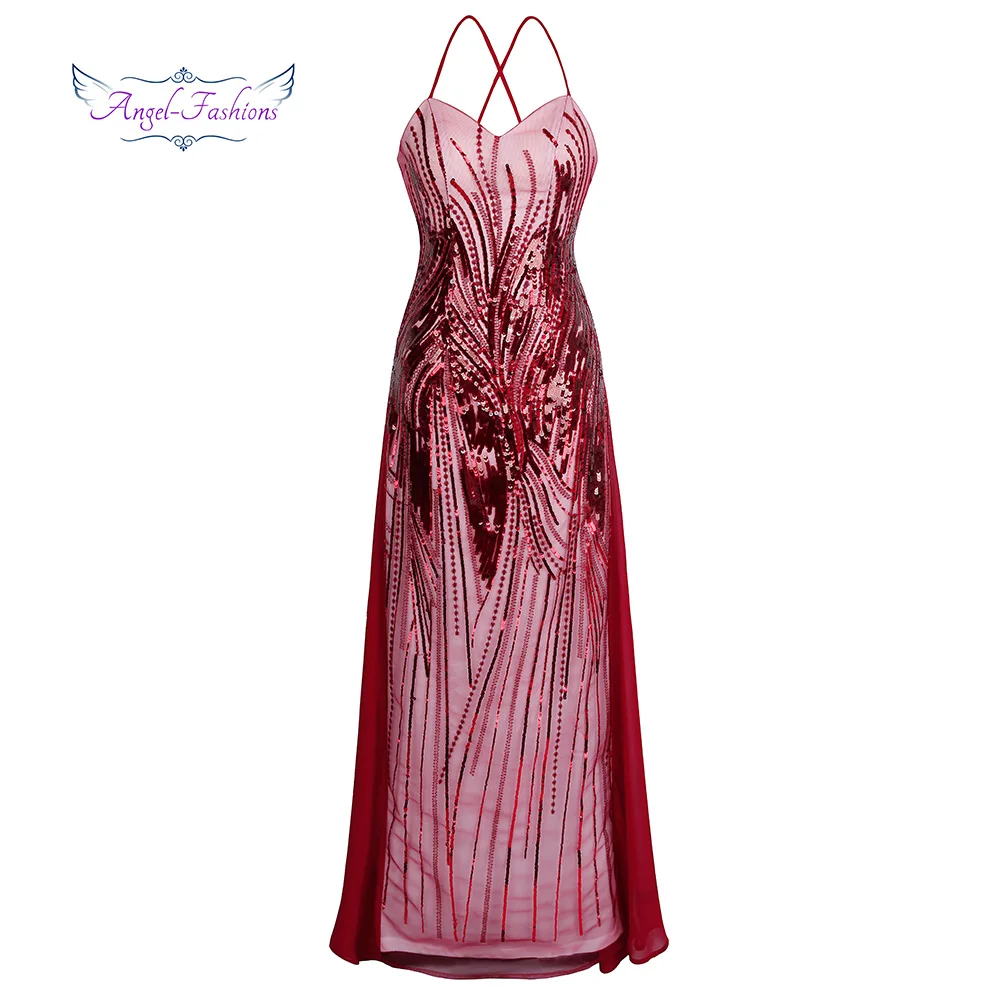 spaghetti strap sequin gown