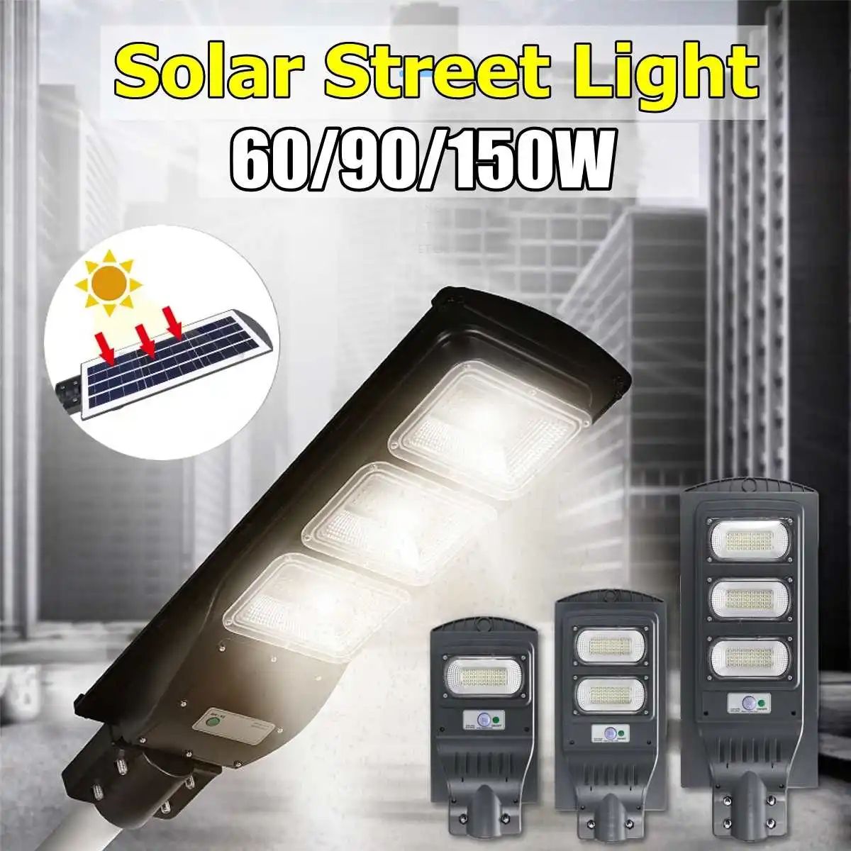 

60/90/150W Outdoor Wall Street Light Solar Powered radiolocator Motion+Light Remote Control for Garden Yard Street Flood Lamp