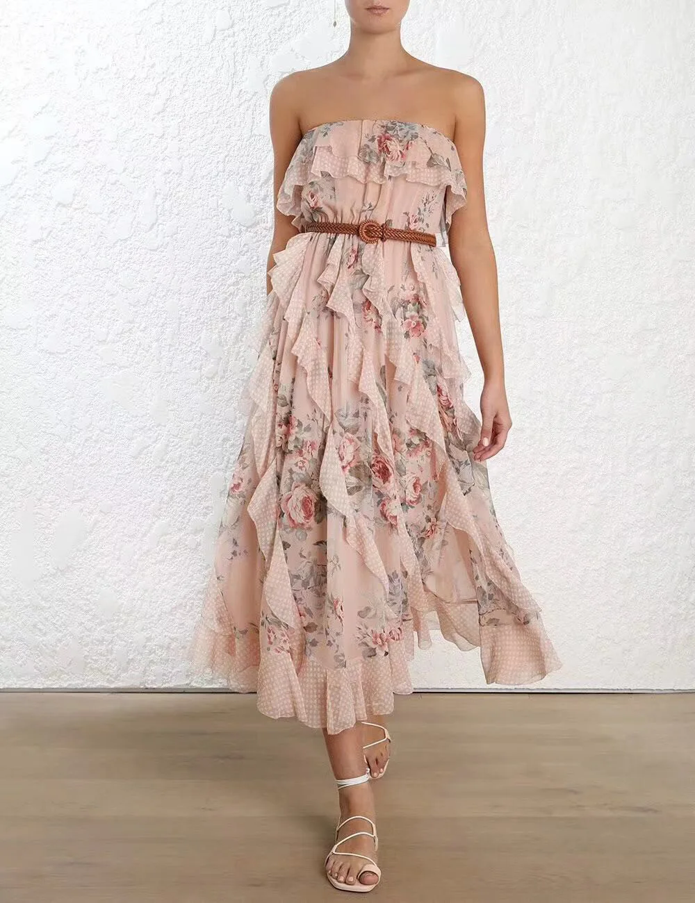 

Runway Designer Women's Maxi Long Dress Sexy Strap Slash Neck Luxury Ruffles Printed Sundress 2019 Collection Sashes Vestidos