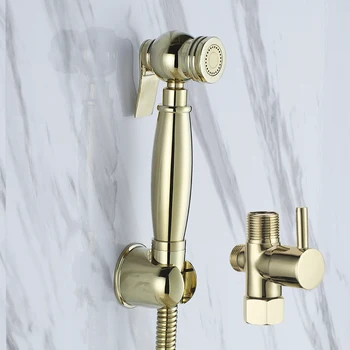 

Gold Handheld Bidet Sprayer shower head Set Brass Toilet Attachment Kit-Cloth Diaper Sprayer Combo with 7/8*7/8*1/2 T-Valve Hose