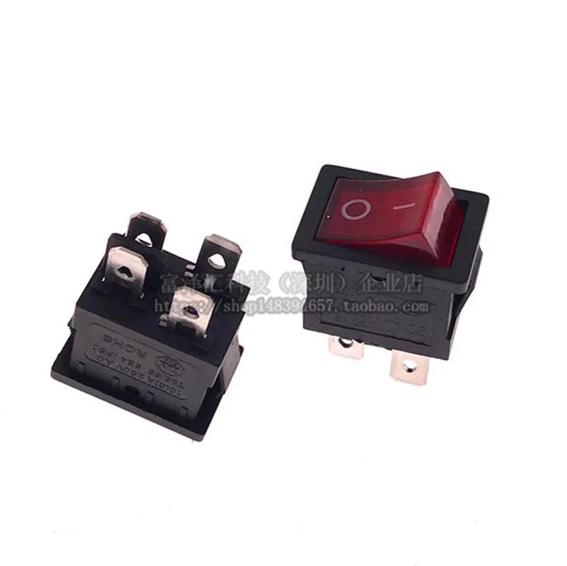 

10PACK KCD1-104 Red Boat Button Switch On/Off Rocker With Light Two Files 4 Pin 6A 250V/10A 125V 15mm*21mm Copper Core