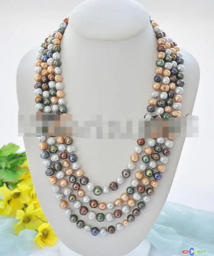 

Hot selling free shipping*******Long 100" 9mm green yellow gray round freshwater cultured pearl necklace