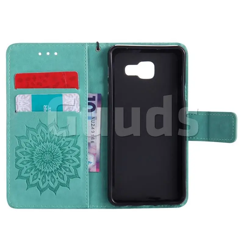Embossing Sunflower Leather Wallet Case for Samsung Galaxy A3 2016 A310 - Green