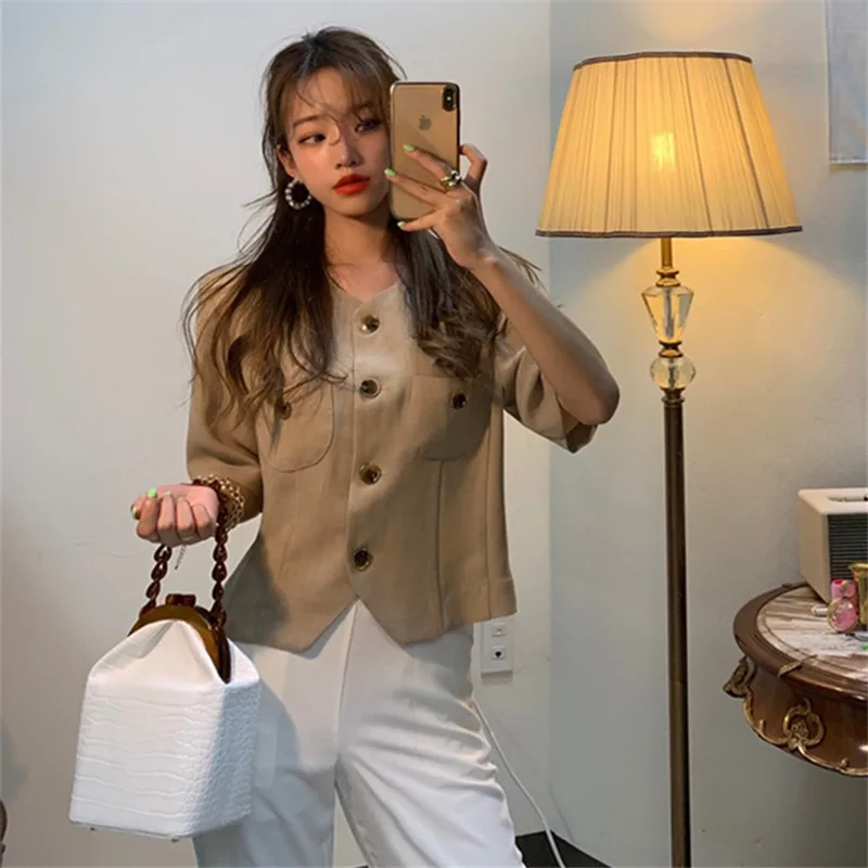 

SuperAen Korean Style Women Shirt Cotton Wild Fashion Single-breasted Blouses and Tops Female Summer New 2019 Women Clothing