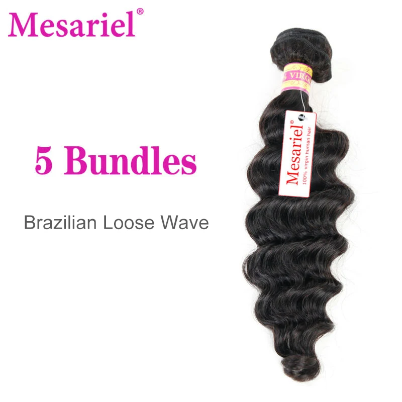 Mesariel Human Hair Bundles Brazilian Weave Loose Wave 5 Remy Extension | Шиньоны и парики