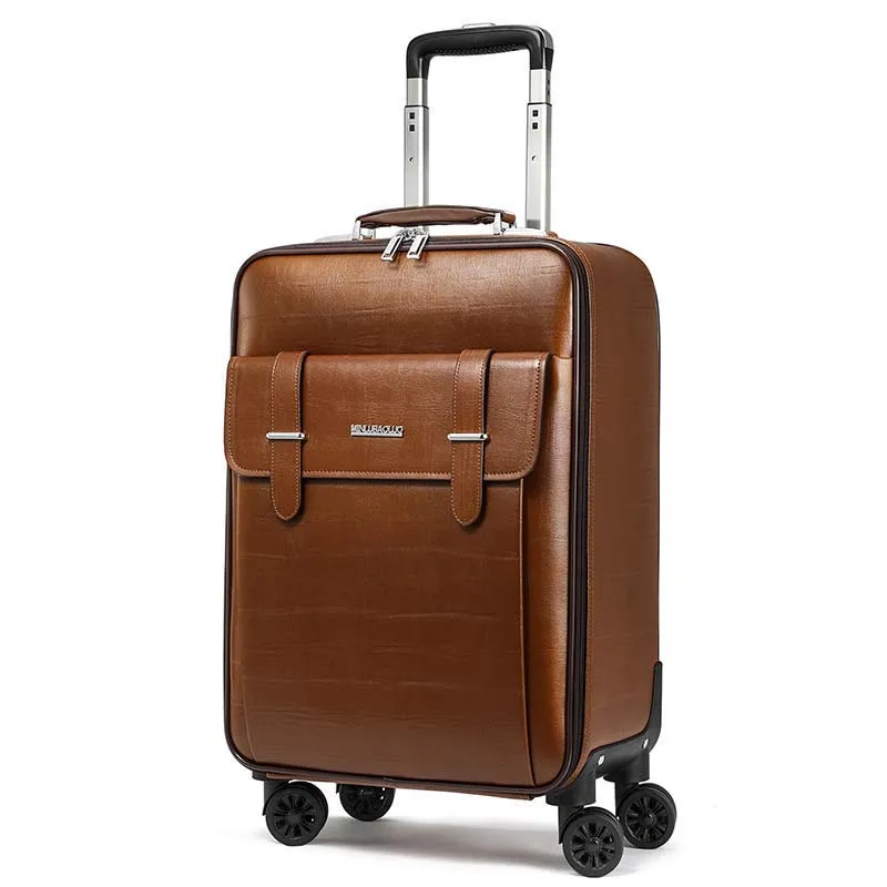 LeTrend из искусственной кожи для мужчин бизнес Скалка багажа Спиннер 16 дюймов тележка для каюты пароль чемодан колеса 24 дюймов дорожная сумка багажник - Цвет: 24 inch brown