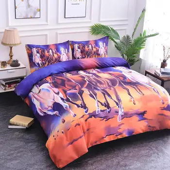 

ZEIMON Soft Bedding Set Luxury 3D Horse Printed 2/3pcs Family Set Duvet Cover Pillowcase Room Flat Sheet No Filler Bedspread