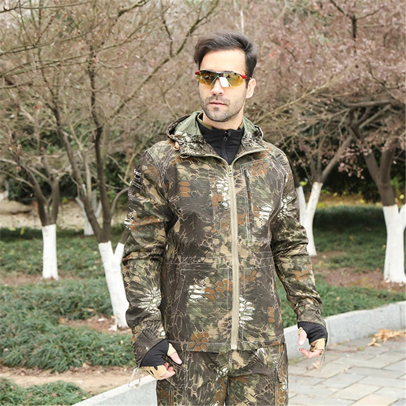 

Outdoor Tactical Windproof Hiking Jacket Suit Men Hoodie Military CS Two-pieces Camouflage Trekking Camping Climbing Sport Suits
