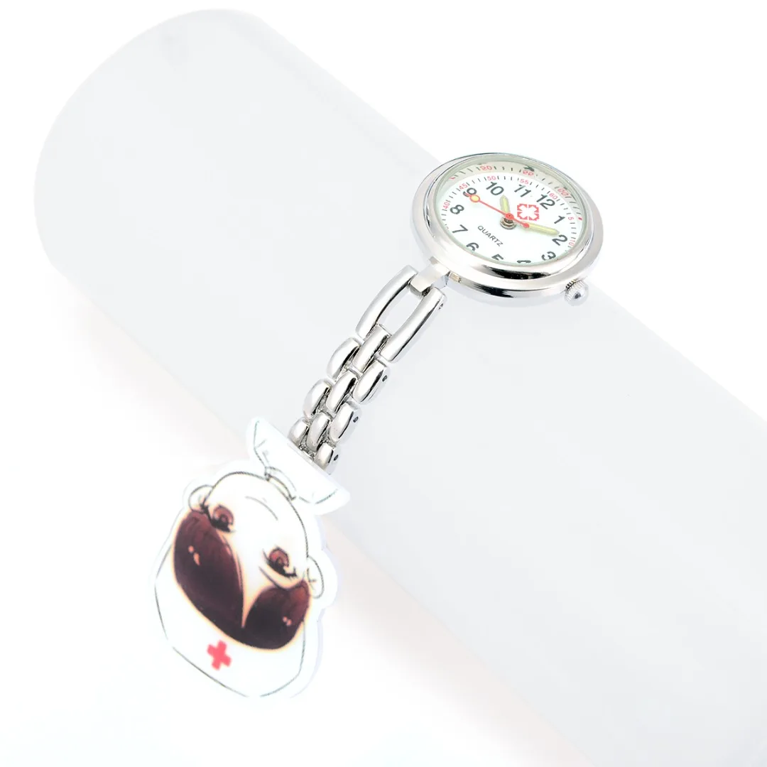 Shellhard 1pc Cute Cartoon Nurse Watch 6 Styles Beautiful Girl Pattern Luminous Pin Quartz Pocket Brooch Fob Nurse Watch