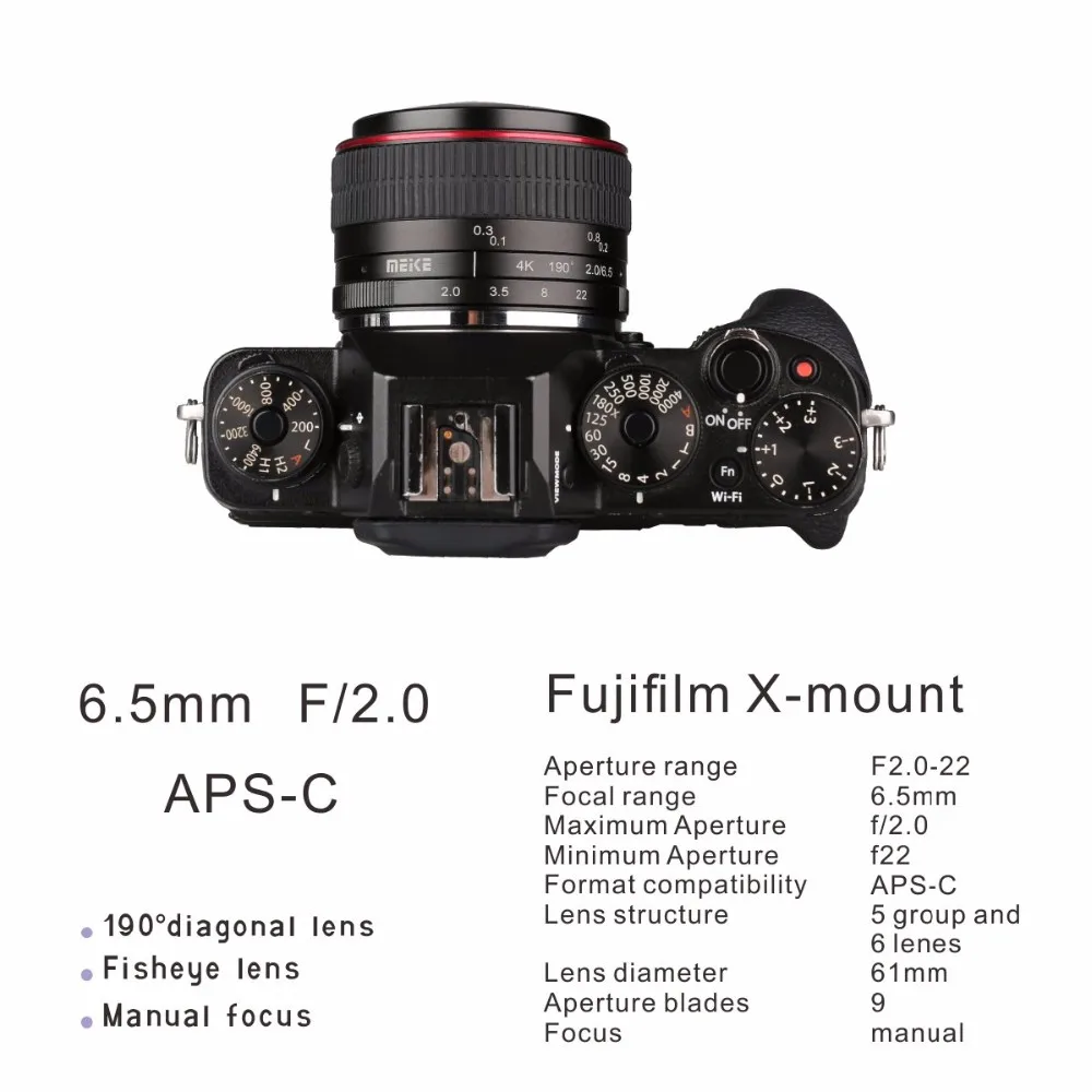 Meike МК 6,5mm f/2,0 круговой объектив «рыбий глаз» для ЖК-дисплея с подсветкой Fujifilm X-Mount Камера X-Pro1 X-Pro2 X-E1 X-M1 X-A1 X-E2 X-E2s X-T2 X-A3