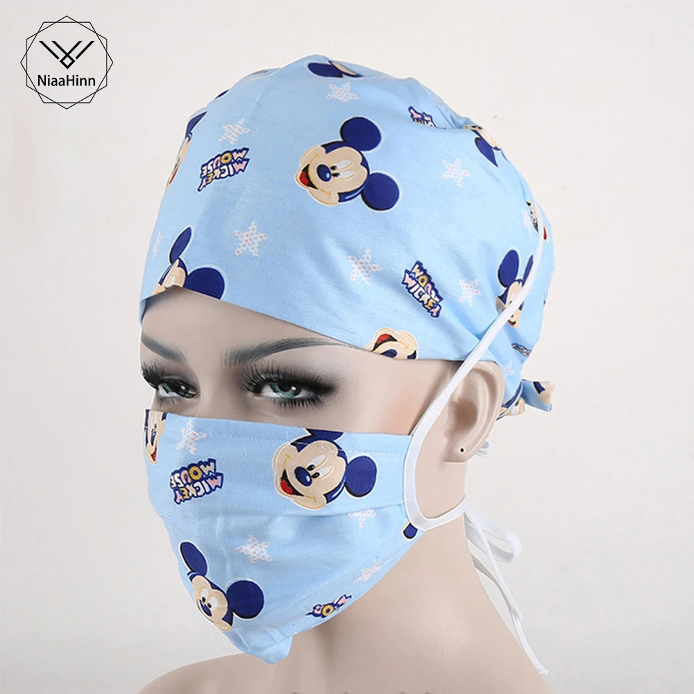 

Cartoon Printed Doctor Nurse Work Caps Adjustable Dentist Medical Accessories Surgical Cap Medicine Facial Scrub Hats
