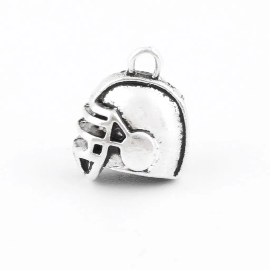 5pcs Silver Color Football Cap Charms Sports Helmet Pendant Making Necklaces Keychain Jewelry Wholesale 12x14mm A3205