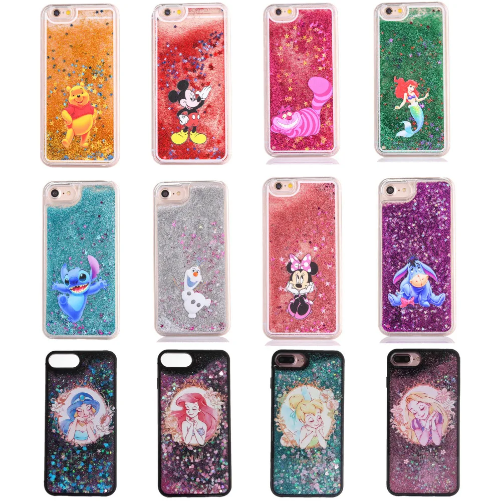 

Cartoon Dynamic Liquid Quicksand Case for iPhone 7 X 8 6S Plus luxury glitter cover for XS Max XR Princess Ariel minnie mickey