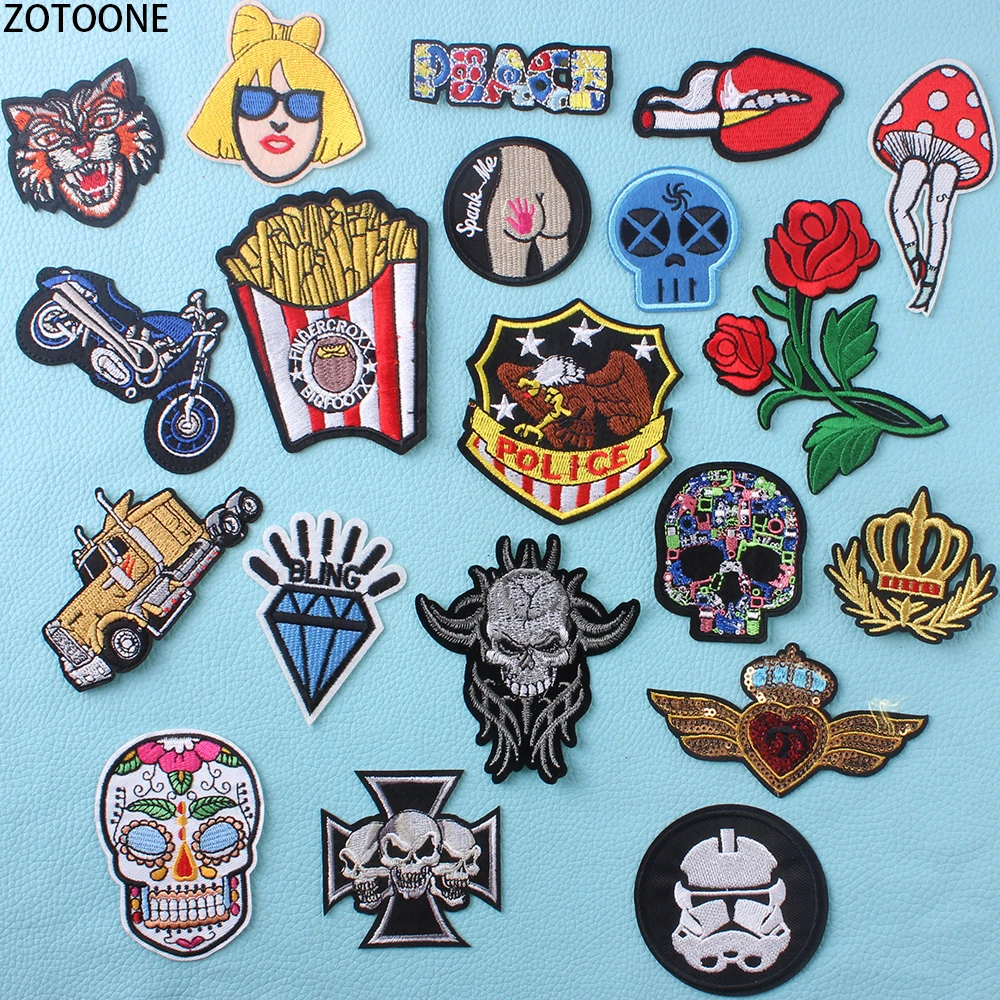 

ZOTOONE Fashion Skull Punk Patch Appliques for Clothing Embroidered Clothes Patches Application Jacket Badges Stickers for Craft