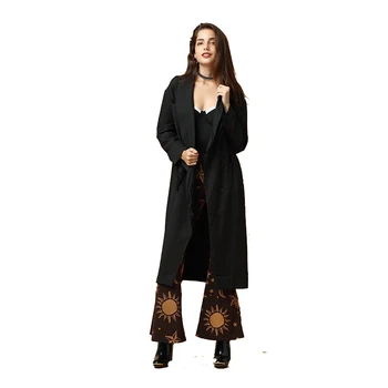 

The European Style Long Sleeves Turn Down Collar Long Pattern Single Button Trench Coat For Spring Autumn TA02800010
