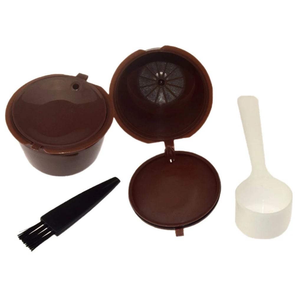 2Pcs Refillable Coffee Capsules Refilling Reusable Coffee Pods Spoon Brushin Coffee Filters