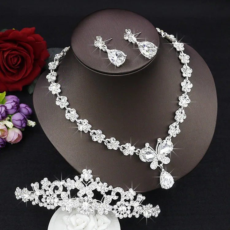 Cristal Conjunto De Joias de Noiva Gota de Lagrima Strass Luxuoso decoracao Bib Colar casamento Tiara