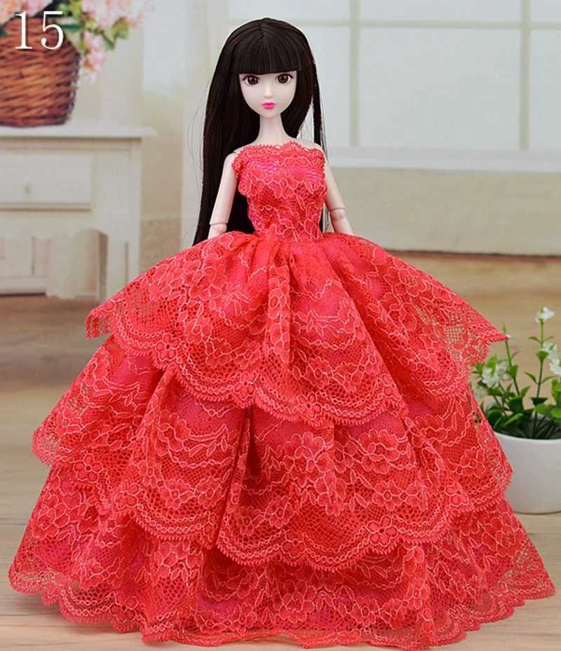 Fashion Handmade Doll Clothes Red Evening Wedding Dress Party Dresses For Barbie Doll House