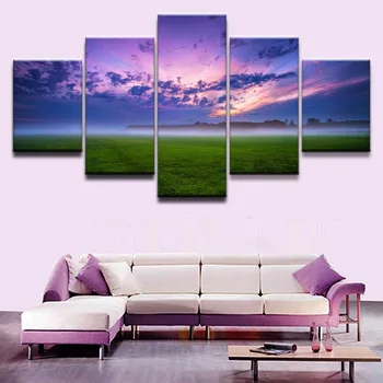 

Home Decor Landscape Painting Modern Wall Art On Canvas 5 Panel Cloud Earth Field Fog Grass Nature Sunrise Modular Picture