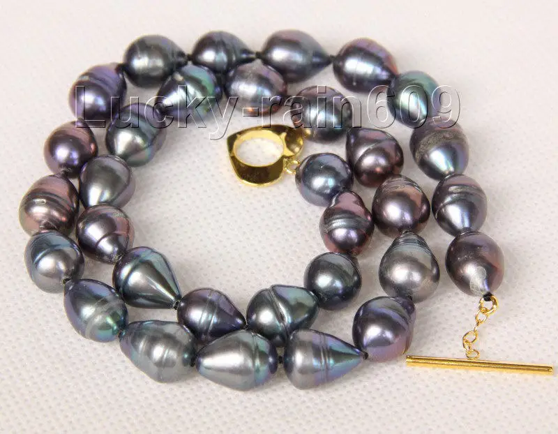 

FREE shipping>>>>>>baroque luster 17" 14mm natural black rice pearls necklace E2557 new