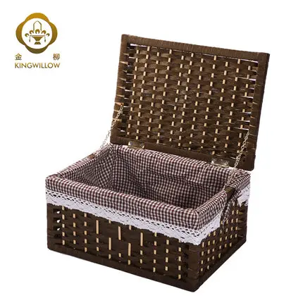 

Handmade rattan storage basket with lid storage basket desk box wicker basket paper series free shipping