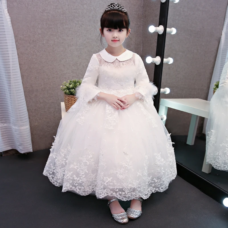 

2017New Arrival High Quality Children Girls White Color Princess Party Long Dress Kids Thick Warm Wedding Birthday Winter Dress