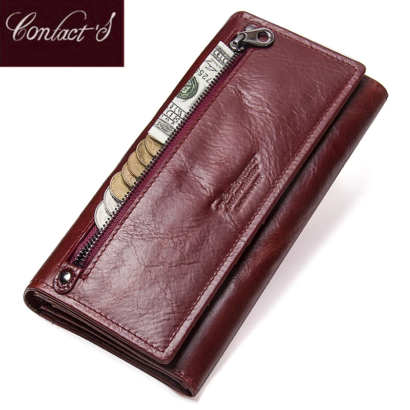 Contact's Genuine Leather Women Long Purse Female Clutches Money Wallets Brand Design Handbag for Cell Phone Card Holder Wallet contacts 2018 new brand design genuine leather woman wallets cell phone card holder female purse clutch women purse with zipper