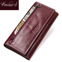 Contact s Genuine Leather Women Long font b Purse b font Female Clutches Money Wallets Brand