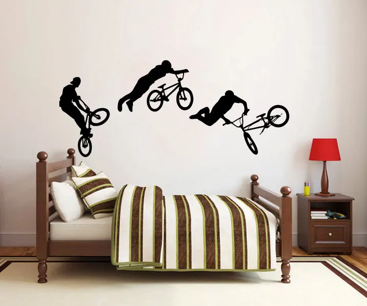 

Exciting Jump Bike Cyclist BMX Freestyle Jumping Extreme Sports Wall Stickers Adhesives Kids Bedroom Decor Nursery Murals S-92