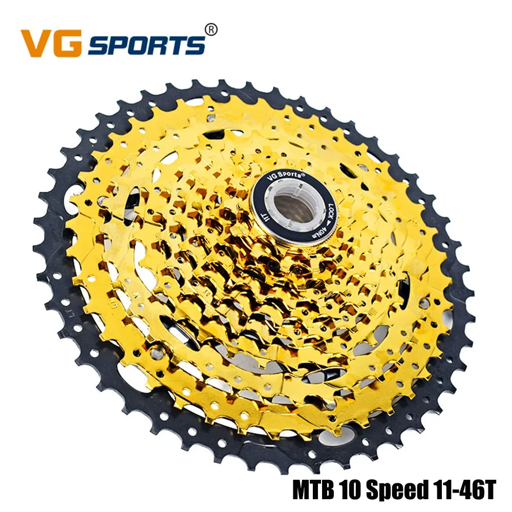

VG Sports 10 Speed 46T MTB Cassette Freewheel 11-46T Bicycle Big Gear Fittings Gold Road Bike Cassette Rotating Freewheel