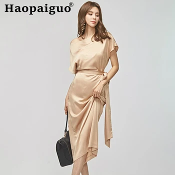 

Loose Sashes Casual Ladies Dresses Short Sleeve Corset Long Party Dress Women Solid Korean Style Summer Dress 2019 Vestido Longo
