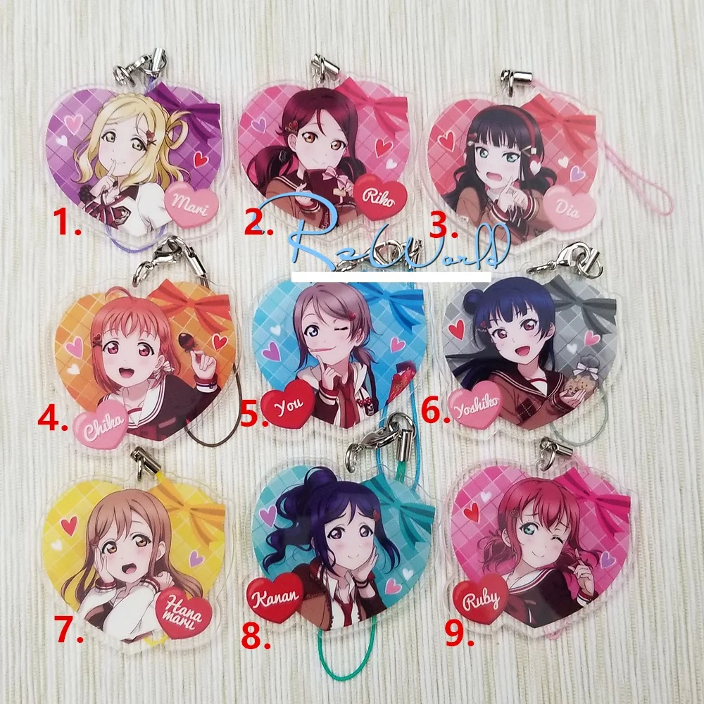 

9pcs/lot Love Live Kotori Anime keychain Nico Rin Umi Maki Chika Dia Riko Yoshi kc Kunikida Acrylic strap/phone charm