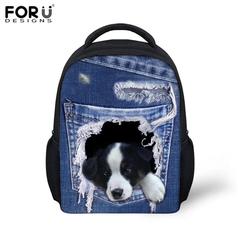

FORUDESIGNS Schoolbag For Boys Girl Denim Dog Print Backpack School Child Baby Shoulder Bag Toddler School Bag Student Mini Bags